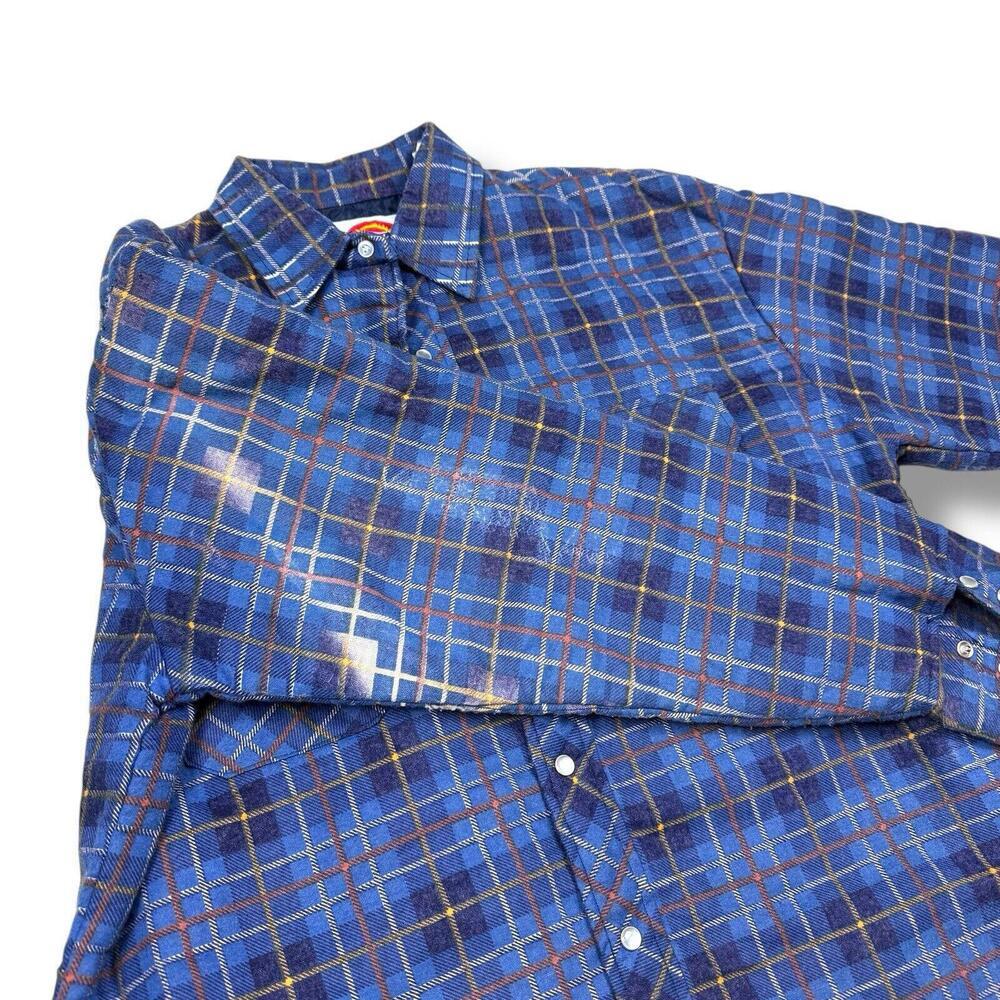 Vintage Dickies 90s Men’s Quilted Flannel Shirt Jacket Blue Plaid Size Medium - Picture 6 of 11